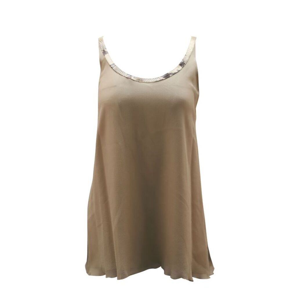 Alice + Olivia Chiffon Tank Top in Tan Silk